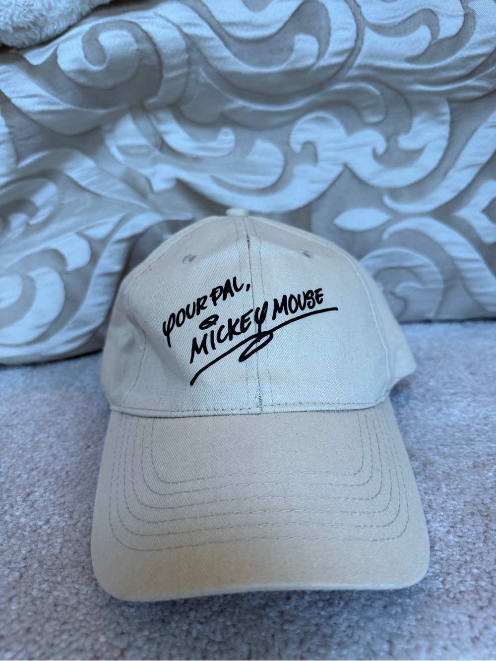 Disney Mickey Mouse Signature Baseball Hat Beige Tan Adjustable Cap